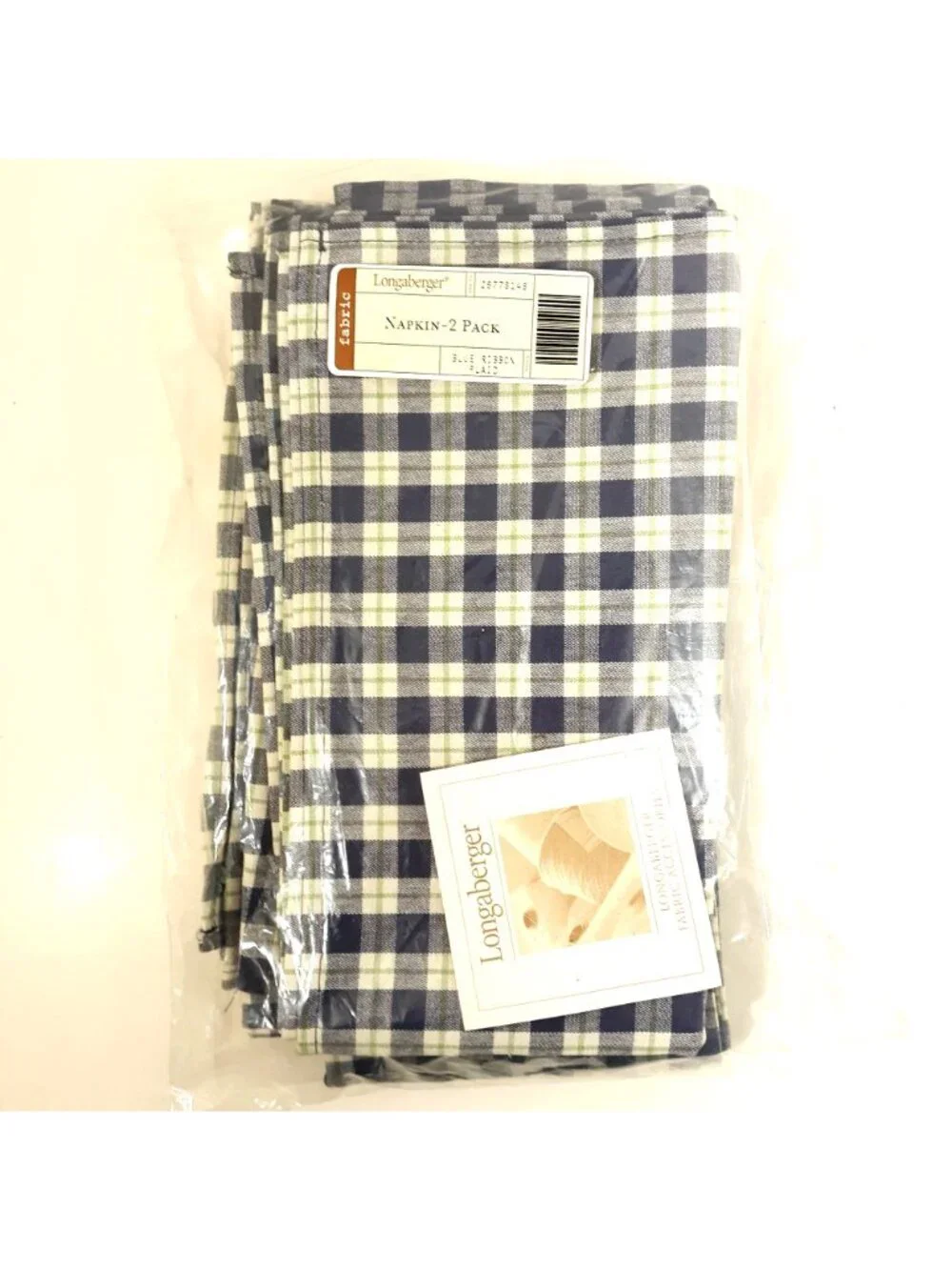 Longaberger Napkins 6 Pack #26778148 Blue Ribbon Plaid Cotton 19